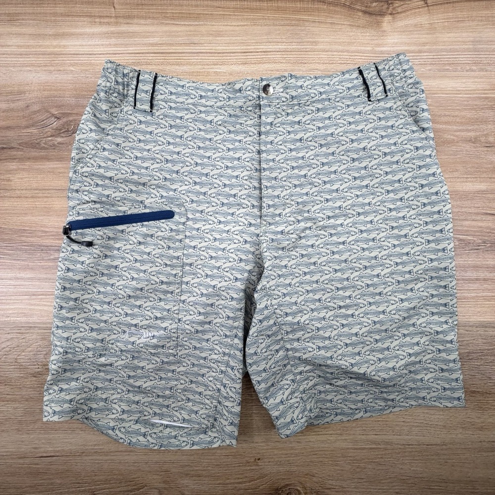 True Flies board shorts men's M Fish AOP pattern Fishing drawstring pocket
